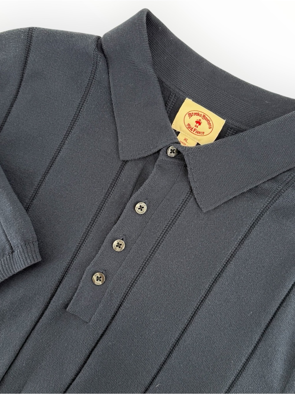 Brooks Brothers Red Fleece Men XL Navy Blue Ribbed Knit Polo Shirt Sweater Rare